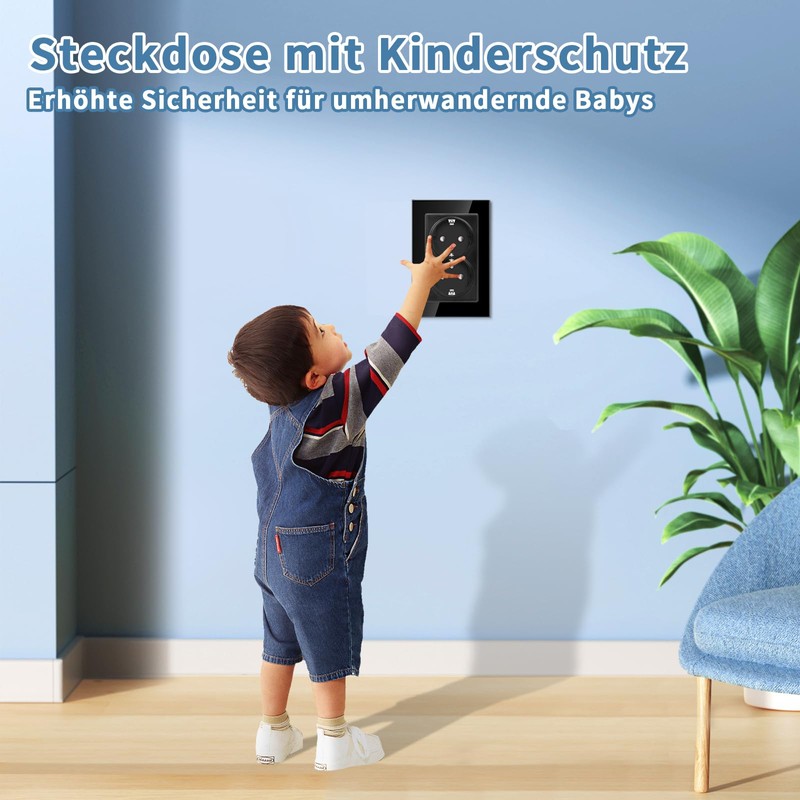 CNBINGO Glass Double Socket Flush-Mounted, 2-Way Socket Flush-Mounted, Double Wall