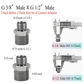ENCMY 1/2 to 3/8 Water Line Adapter, Brass Compression reducer faucet fitting, 3/8 Male to 1/2 Male Water Hose Adapter for RV Kitchen, Pipe Connector with Teflon Tape and Filter gasket (2-Pack)