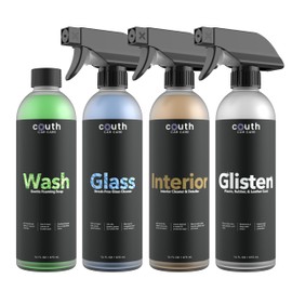 Couth Car Care Detailing Kit | Car Wash Soap, Interior Cleaner, Glass Cleaner, Tire Shine Dressing | Vehicle Cleaning Starter Kit | (4 Piece Kit)
