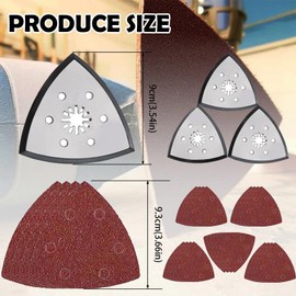 KAIYAYA 4 Stück 93 mm Schleifplatte Dreieck Multitool Schleifplatte mit 24 Dreieckschleifer Schleifpapier Fein Schleifplatte mit Loch für Präzisionsarbeit Schleifen Und Polieren (40/60/80/120/180/240)