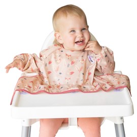 Tidy Tot®™ Cover & Catch™ Weaning Bib with Sleeves. Attaches to Highchairs with Suction for Mess Proof Baby Feeding. Waterproof Long Sleeved Bibs. Coverall BLW Bibs. Travel Bag Included.