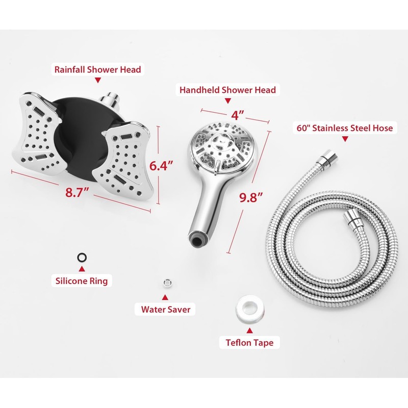 GRICH 2.5GPM Shower Head with Handheld Spray Combo: 2 in