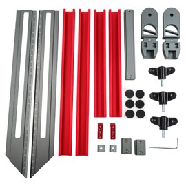 Stair Tread Template Tool, Stair Gauge Measuring Jig With Sliding Connectors And Rivet Screws For Steps Measuring & Scribe, Adjustable 17.9 To 58.9 Inches, Red-Gray