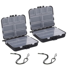 Chanumetal Pack of 2 Bait Box Fishing Black Fishing Accessories 12 x 9.5 x 3.5 cm Fishing Box 7 Compartments Fishing Case Fishing Accessories for Bait Storage