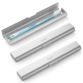 Oralphi 2 Pack Aluminum Toothbrush Travel Case, Portable Travel Toothbrush Holder, Durable Manual Toothbrush Box Container for Traveling, Bathroom, Camping, Business Trip