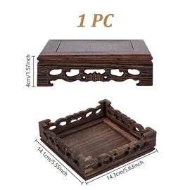 AHANDMAKER Wooden Display Stand Base 5.5 x 5.5 Inch Square Vase Riser Oriental Style Pedestal Stand Display Base for Vase, Flower Pots, Table Lamp, Fishbowl Collectibles Display Home Decoration