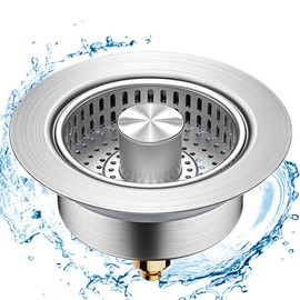 3 in 1 Kitchen Sink Drain Strainer,Universal Stainless Steel Kitchen Sink Stopper, Pop Up Anti-Clogging for 3-1/2 Inch US Standard Sink Drain Strainer