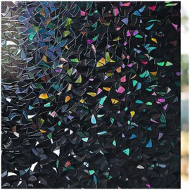 Haton Blackout Window Film, Total Light Blocking Privacy Window Cover, Stained Glass Window Tint Shades for Home, Room Darkening Day Sleep Heat Control, Non-Adhesive, Black 17.5 x 78.7 inches