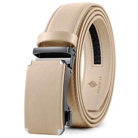 DOOPAI Men's Leather Ratchet Belts, Adjustable Belt in Beige with Sliding Length 48-54", Metal Buckle Men's Belt Cut to fit in the Gift Box
