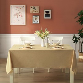 Home Bargains Plus Charleston Beige 52 x 70 inch Rectangle Fabric Tablecloth, Cotton Table Cover for Indoor Outdoor Dining, Machine Washable Solid Color Tablecloths for Everyday Use