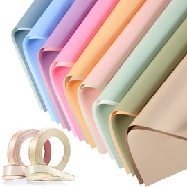 Thenshop 36 Sheets Waterproof Double Color Flower Wrapping Paper Floral Bouquet Supplies Florist Packaging Paper and Gold Border Satin Ribbon for Class of 2025 Graduation Wedding(Light Color)