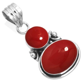 Jeweloporium Red Stone 925 Sterling Silver Pendant for Women Gemstone Cocktail Silver Pendant Necklace Christmas - Gift Victorian Jewelry