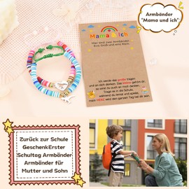YELUWA 2 Pieces Back To School Gifts Mother Daughter Son Bracelet Mum and I Bracelet First Day of School Preschool Matching Wish Dinosaur Bracelets Set for Mother Daughter Mother Son, Stainless Steel,