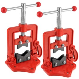 2 Pack Forged Pipe Vise, 0.4-2.4 Inches(10-60mm) Pipe Vice Bench Vise, Heavy Duty Cast Iron Pipe Vise for Plumbers, Mechanic, Red