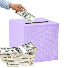 Money Saving Box with Counter Savings Challenge Box Piggy Bank Stainless Steel Money Bank Cash Saver Money Box for Adults Child（3000 Dollar） (Purple)
