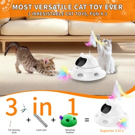 QUEOPFU Cat Laser Toy,3-in-1Interactive Automatic 6 HolesElectronic Whack a Mole, Fluttering Butterfly,USB Rechargeable Interactive Cat Toys for Bored Indoor Adult Cats/Kittens/Dogs