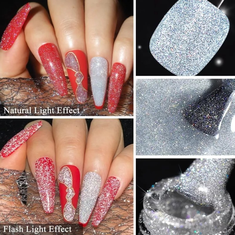 SHINETOUE Esmalte Uñas Gel Diamante Reflectante Brillante Purpurina