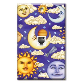 Art Plates - One Port RJ11 - Telephone decorative printed keystone style wall plate. CAT3 - RJ12 Female to Female phone jack. Works for phones, fax, ect. - Suns