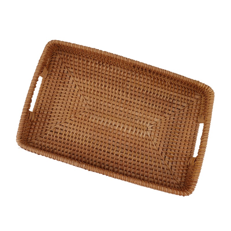Serving Basket Tray with Handles Rattan Rectangle Large Capacity Durable