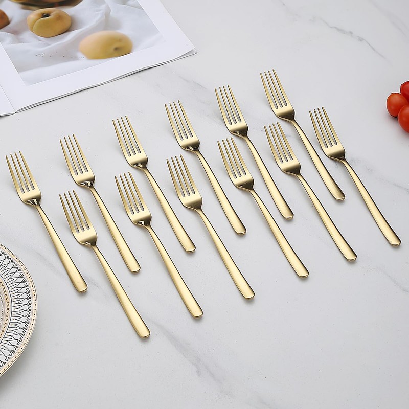 Evanda Gold Dinner Forks Set of 12 Pieces, 17.8cm Titanium