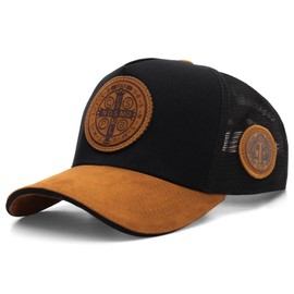Sacudido's | Trucker Cap Saint Benedict - Snapback Hats, Adjustable, Unisex, Great for Hunting (US, Alpha, One Size, Black Brown)