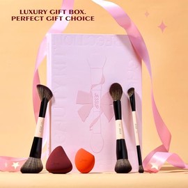 Jessup Brochas Maquillaje Set con Esponja de Maquillaje, 7pcs Set de Regalo Pinceles Maquillaje para Mujeres para Base Corrector Sombra de Ojos Contor
