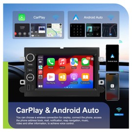 4G+64G Car Radio for Ford F150 F250 F350 E250 E350 Edge Fusion Explorer with Wireless Carplay Android Auto, 7 inch HD Touch Screen Car Stereo with Bluetooth GPS Navigation WiFi FM RDS SWC