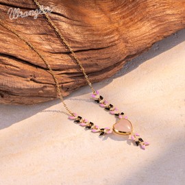 Montana West Wrangler Gold Plated Rose Quartz Statement Y Necklace for Women Boho 14K Natural Stone Country Trendy Jewelry WNS-1059PK