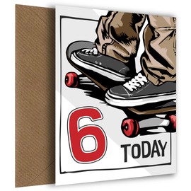 Skateboarding 6th Birthday Card for Boy - 6Yrs Bday Card for Son, Great Grandson, Nephew or Brother. Happy Birthday Card for 6 Year Old Skateboarder Boy
