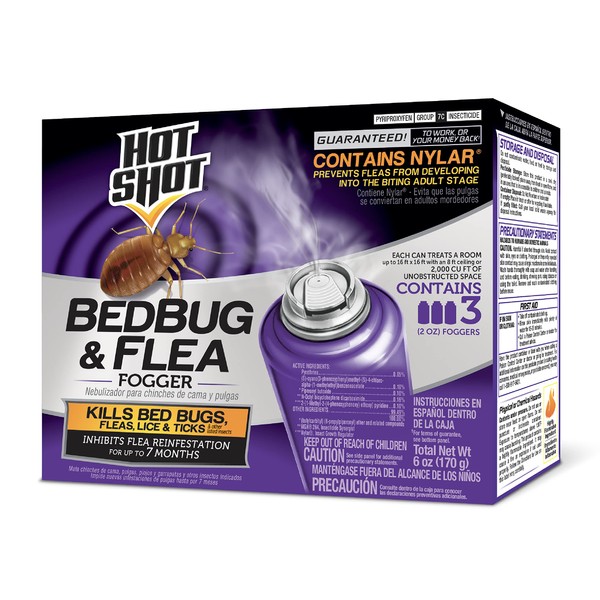 Hot Shot Bedbug & Flea Fogger For Insects, Aerosol, 3/2-Ounce, Pack of 18