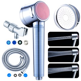 High Pressure Shower Heads,3 Functions Handheld Shower, Hydro Jet Shower Head with Filters, High Flow Hand Held Showerhead Set (Silver)