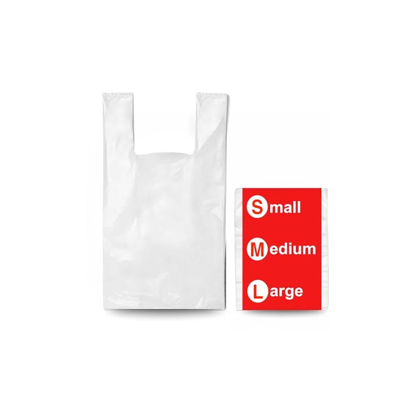 100 White Plastic Carrier Bags – Vest-Style with Handles for