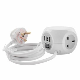 Mr. Gadget's Solutions 3 Way 1.4 Metre Cube Extension Socket With 3 USB Port - White