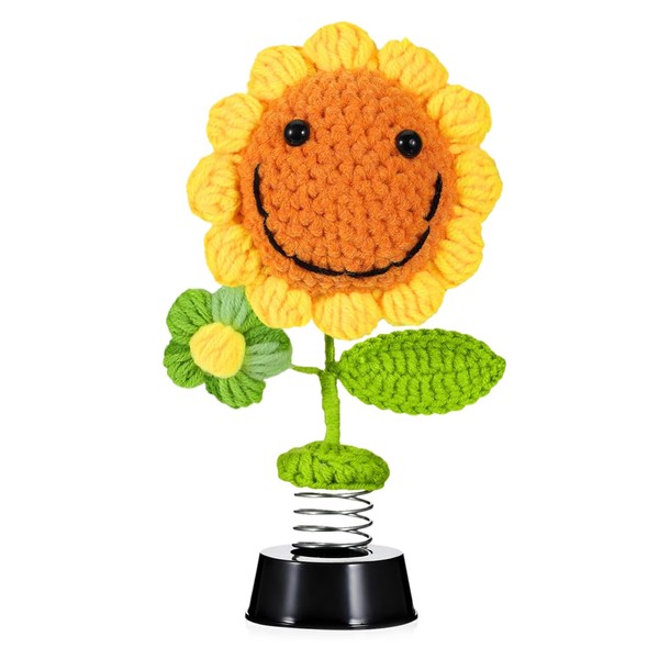 Onperpoe Handgefertigte Gestrickte Sonnenblumen Blume Auto Deko Wackelfigur Auto Lächelnde