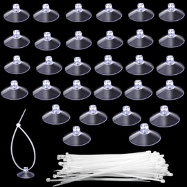 Xnovies 30 Pcs Suction Cups with 50 Pcs Adjustable Zip Ties 25mm & 35mm Aquarium Suction Cups Rubber Sucker Pad for Home Garden Fish Tank Tubing Binding Moss Shrimp Nest Decorations