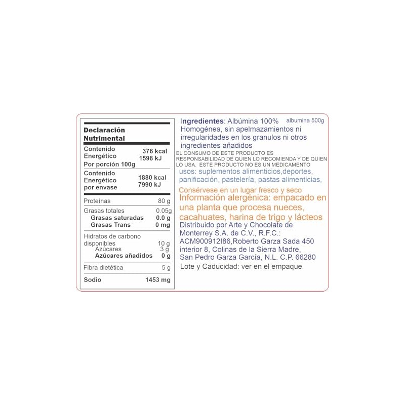 500g Albumina de Huevo en Polvo PURA 100% Natural con