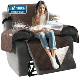 H.VERSAILTEX 100% Waterproof Recliner Cover 1-Piece Reversible Lazy Boy Recliner Chair Covers Furniture Protector with Elastic Straps for Pets Kids Sitting Width Up to 23" (Recliner, Brown/Beige)