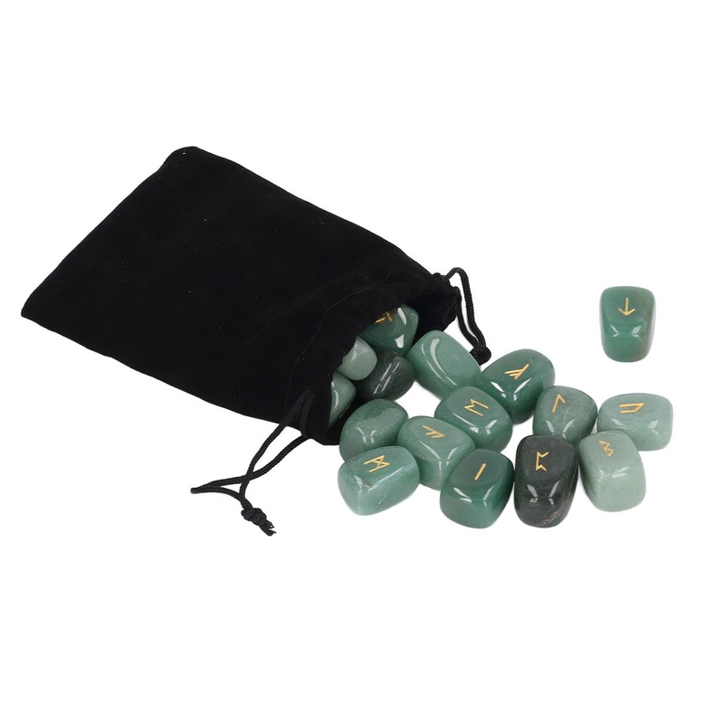 25pcs Rune Stones Set Hand Carved Polished Green Aventurine Portable