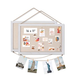 Emfogo 2-Pack Cork Board Vision Board, 16"x11" White Linen Cork Boards for Walls With Frame, Pin Board Bulletin Board for Home Kitchen School Office Decor (Vintage White)