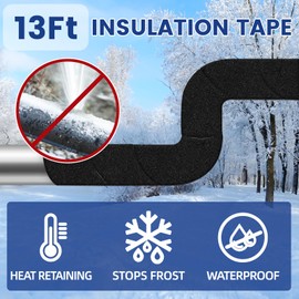 MAXKOSKO Pipe Insulation Tape, 2PCS 13 Ft x 2 in Outdoor Water Pipe Wrap Insulation Roll, Foam Insulated Wrap Self-Adhesive for Pipe Freeze Protection, Heat Tape for Water Pipes, Copper PVC AC Line
