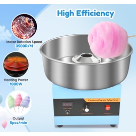 Cotton Candy Machine Commercial, 1000W Professional Cotton Candy Machine, Cotton Candy Maker with Stainless Steel Bowl, Bowl Cover and Sugar Scoop for Kids Birthday, Family Party, Festival (Blue)