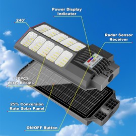 IOBZSM Solar Street Lights Outdoor Waterproof 6500W Solar Flood Lights Dusk to Down with Motion Sensor for Parking Lot, Outdoor Street Light Solar Powered 7000K for Yard Patio and Walkway