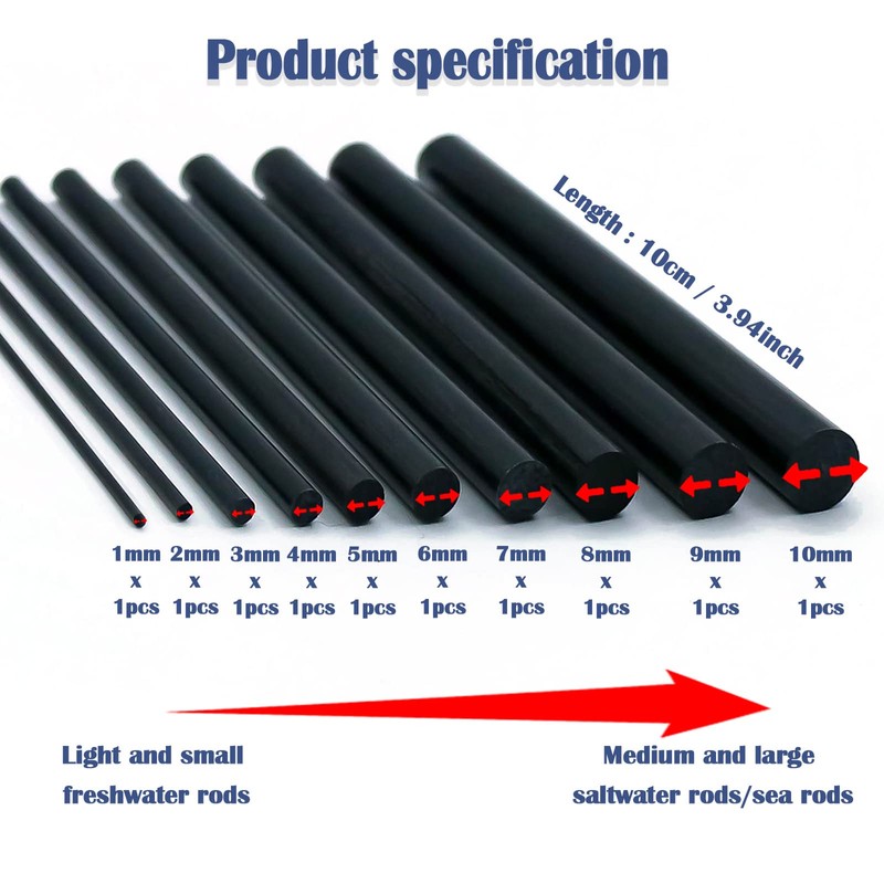 FishTrip Fishing Rod Repair Kit Complete,10pcs Carbon Fiber Sticks with