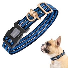Auroth Dog Collar for Medium Large Dogs, Reflective Dog Collar, Soft Nylon Adjustable Dog Collars with Heavy Duty Metal D Ring Tangle Free (Medium:12"-19.6", Dark Blue)