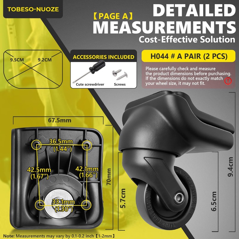 Luggage Wheels Replacement Wheel for Luggage Suitcase Repair 360° Rotating
