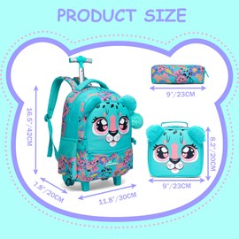 Meetbelify Rolling Backpack with Wheels - Cute Carry On for Elementary Students - Travel Suitcase for Girls 8-10