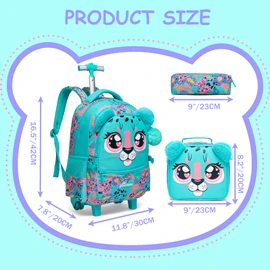 Meetbelify Rolling Backpack with Wheels - Cute Carry On for Elementary Students - Travel Suitcase for Girls 8-10