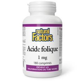 Natural Factors Folic Acid 1 mg/1,000 mcg,180 Tablets, Prenatal Supplement, Proudly Canadian