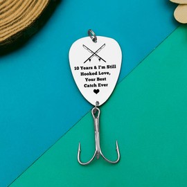 10th Anniversary Hook Gifts for Him Her Couple Anniversary Wedding Fishing Lure Gifts Fisherman Gifts for Husband Boyfriend 10 Years Anniversary Couple Gifts Deployment Christmas Valentines Day Gifts