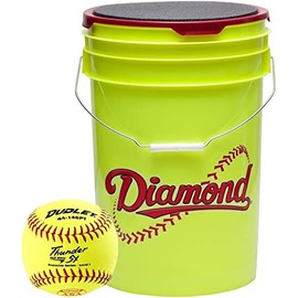 Collectible Supplies Yellow Diamond Sports 6-Gallon Ball Bucket with 18 Dudley 10 inch Thunder SY Level 1 Youth Girls Fastpitch Softballs